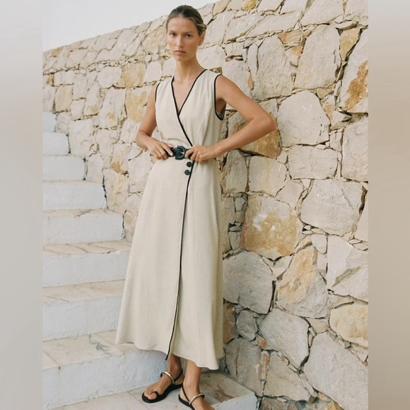 Zara Dresses & Skirts - NWT ZARA LINEN BELTED MIDI DRESS SIZE S